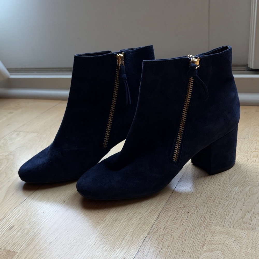 Cole Haan Dark Purple/Blue Ankle Booties with Gold Zipper